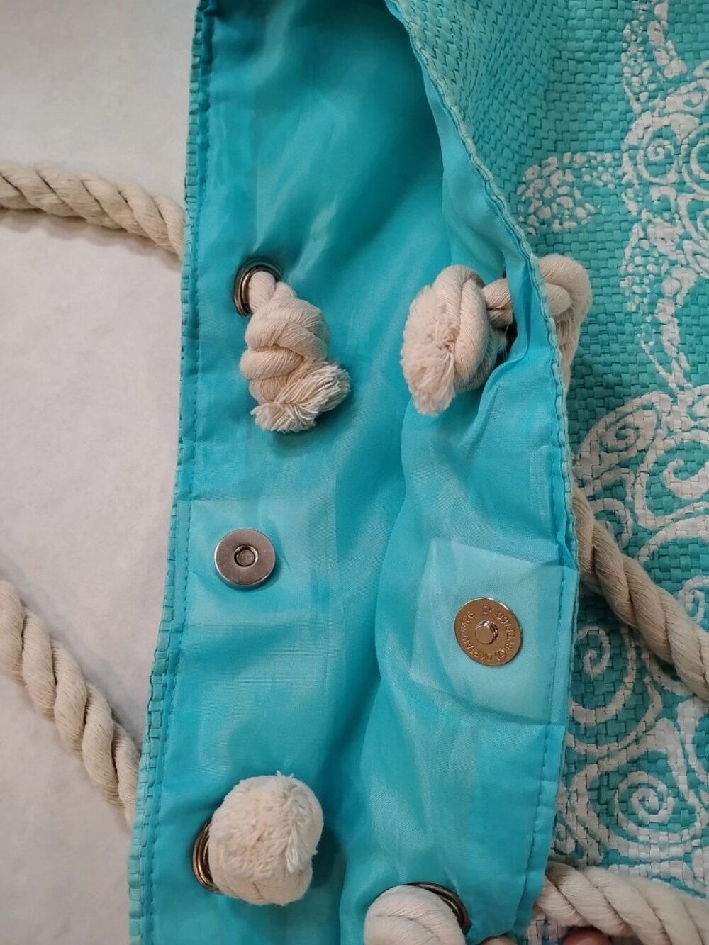 Aqua Blue Sea Turtle Tote Bag Large Beach Bag with Rope Handles Summer Vacation - Picture 9 of 13